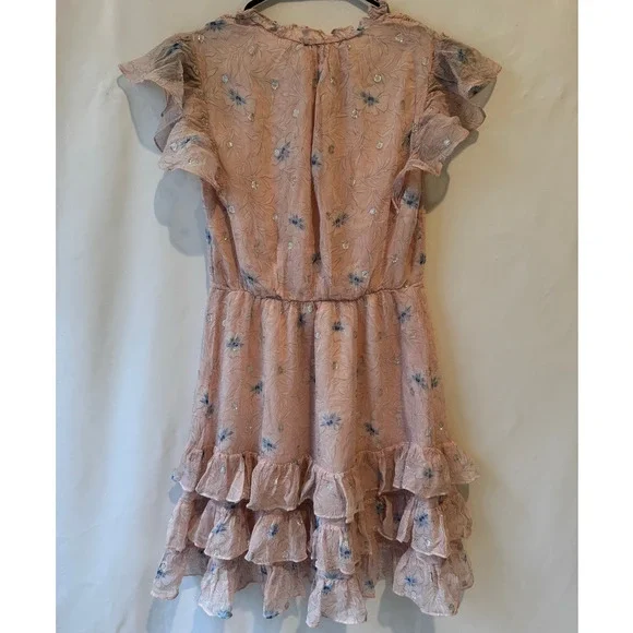 Rebecca Taylor Womens Babydoll Dress Mini Size XS Floral Silk Pink Blue Coquette - Picture 7 of 12